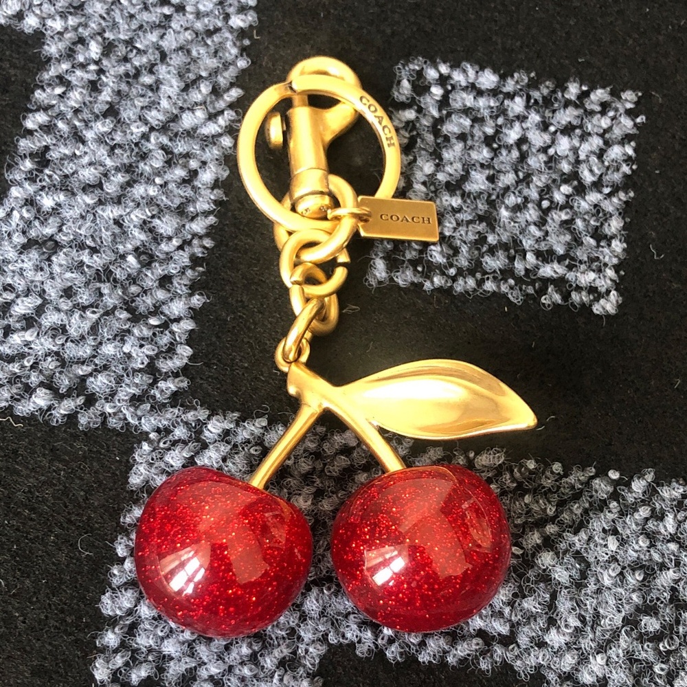 Coach Gold-Tone Cherry Keychain with Red Glitter Cherries - Picture 3 of 4